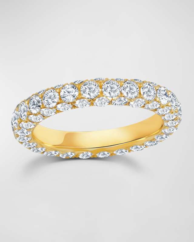 18k Gold 3-Side Diamond Band Ring, Size